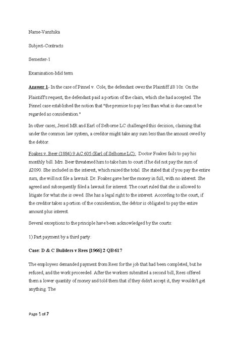 MID TERM Contracts - Class notes - Name-Vanshika Subject-Contracts ...