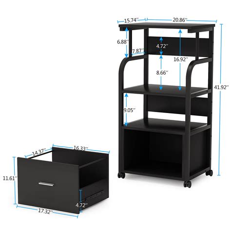 Tribesigns Mobile File Cabinet with Printer Shelf, 3 Tier Printer Stand ...