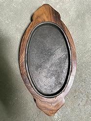 natureCRAFTS Cast Iron Sizzler Plate with Wooden Stand/Oval Sizzler ...