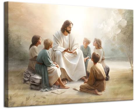 Framed Jesus With Children Canvas Wall Art Jesus Teaching Children ...