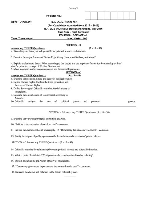 Pplitical Science Chapterwise Important Questions - Page 1 of 2 ...