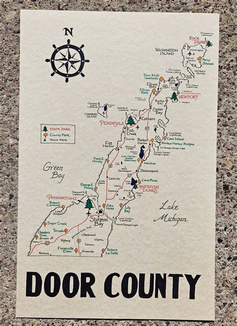 Door County Map 11x17 - Etsy