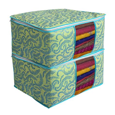 Kuber Industries Metallic Print 2 Piece Non Woven Saree Cover, Green ...