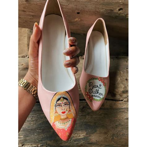 Peach Dulhan Artwork pencil Heels 3.5 Inch Heels – zubiyastore