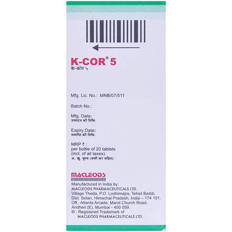 K-Cor 5 Tablet | Uses, Side Effects, Price | Apollo Pharmacy