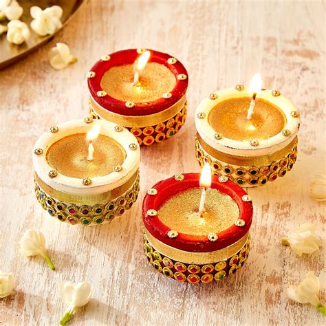 Buy Utsav Set of 4 Clay Embellished Handi Diyas from Home Centre at ...
