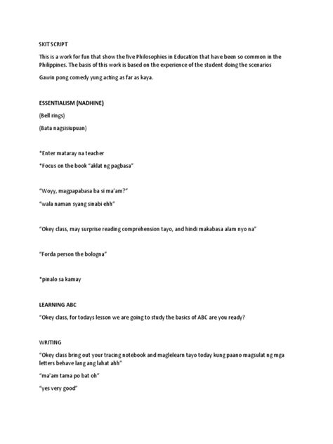 Image result for Example of Skit Script