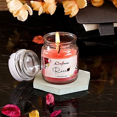 eCraftIndia Rose Scented Jar Candles for Home Decor, Candles Gifts for ...