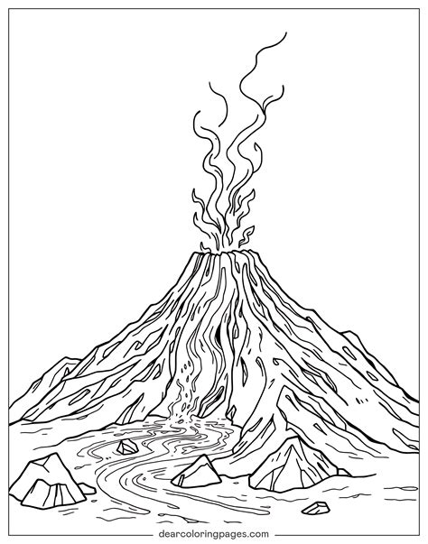 Volcano Coloring Pages Drawing Lava Sketch Composite Printable Kids ...