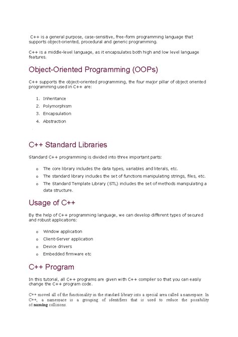 C++ notes - C++ is a general purpose, case-sensitive, free-form ...