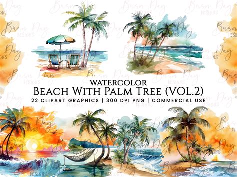 Watercolor Beach Palm Tree Clipart Vol.2 Graphic by busydaydesign ...