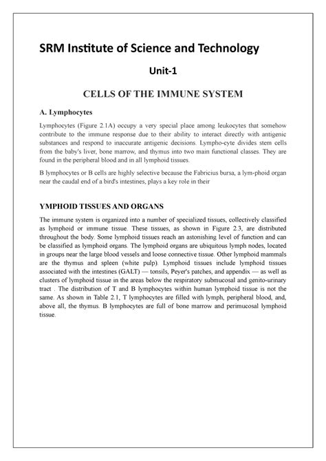 Cells OF THE Immune System - SRM Institute of Science and Technology ...