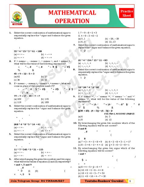 Mathematics Operations Practice Sheet - CGL Tier-1, 2022 - Studocu