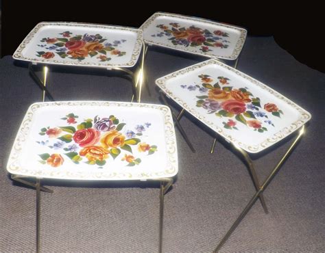 SALE! SET of 4 vintage (c. early 1970s) folding, metal TV tables ...