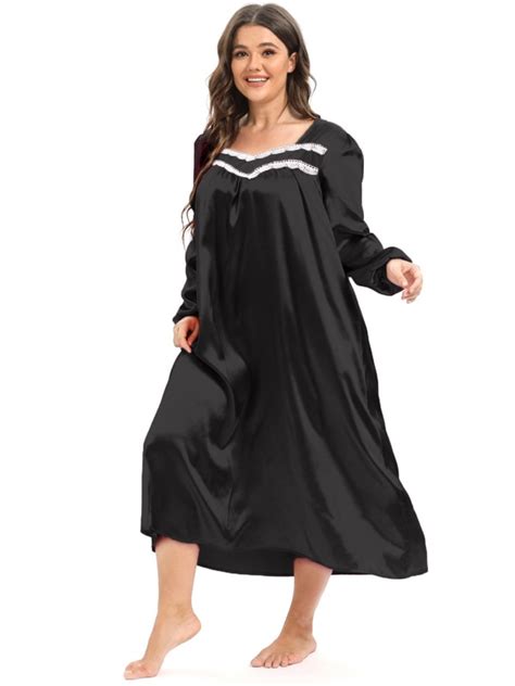 EFINNY Women's Nightgown Satin Silk Night Dress Soft and Comfortable ...