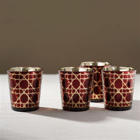 Buy Pure Home + Living Set of 4 Geometric Red and Gold Cut Votives Online