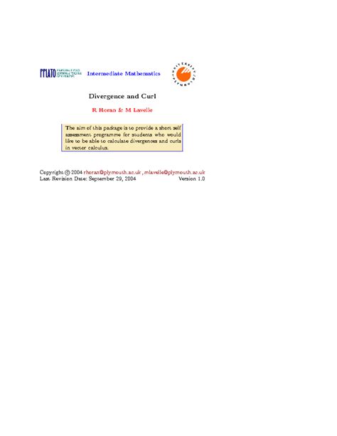 Div curl - THIS YEARS NOTES - Intermediate Mathematics Divergence and ...