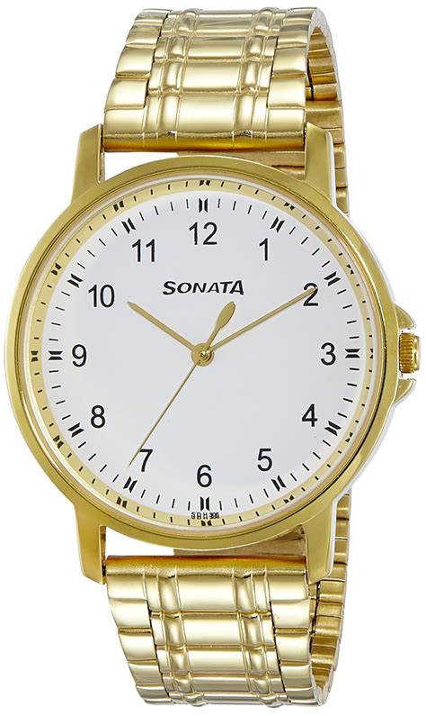 Sonata Essentials Quartz Analog White Dial Gold Stainless Steel Strap ...