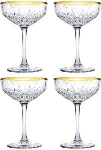 PASABAHCE (Pack of 4) Elegant Gold coated Large Champagne/Wine Glass ...