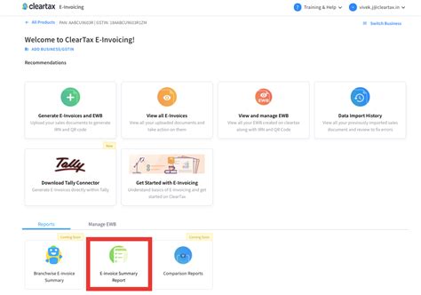 View E-invoice Summary Report | E-Invoicing by ClearTax