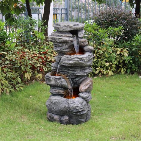 40 in. Schist Rock 3-Tier Rock Water Fountain with India | Ubuy