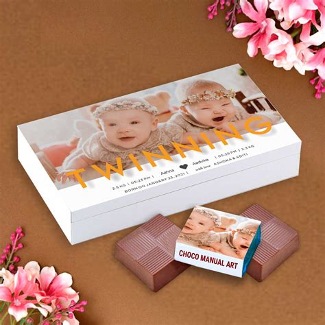 Twin's birth announcement customised chocolates – Choco ManualART