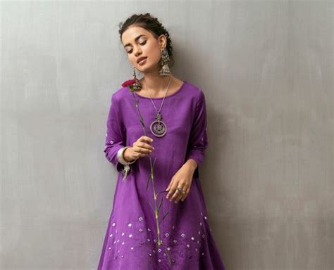 Purple Mirror Embroidered Cotton Satin Dress
