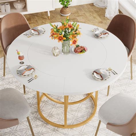 Tribesigns Modern Round Dining Table for 4, 47 Inch White Kitchen Table ...