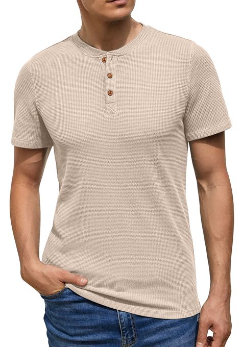 GIRUNS Men's Short Sleeve Waffle Henley T-Shirt, Lightweight ...