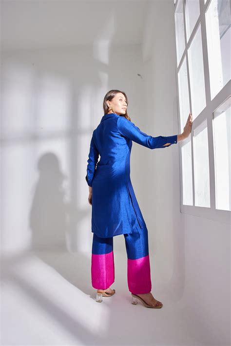 PINK-BLUE BLOCK KURTA SET – shukranabypuneetkapoor