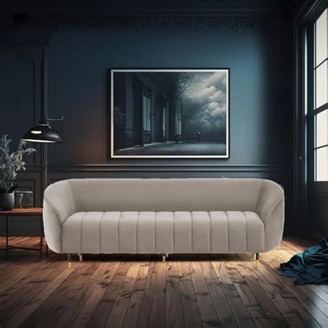ALAB DECOR Velvet Sofa with Curved Arms and Tufted Seating in Metal ...