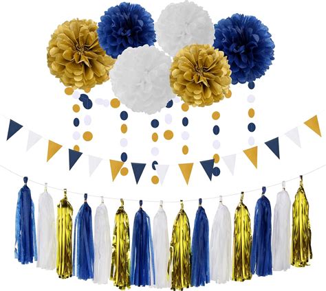 Navy Blue White Gold Party Decoration 23pcs India | Ubuy