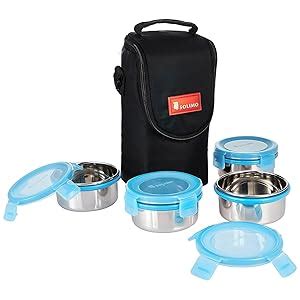 Buy Amazon Brand - Solimo Stainless Steel Lunch Box Set with Bag, 300ml ...