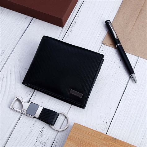 Midnight Black Wallet Pen Keychain Gift Set