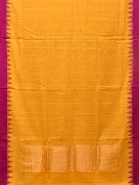 Orange Green Khadi Cotton Handloom Plain Saree with Temple Border Desi ...