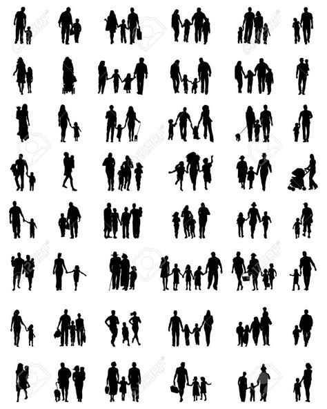 Silhouettes of families at walking | Black silhouette, Vector illustration, Silhouette tattoos