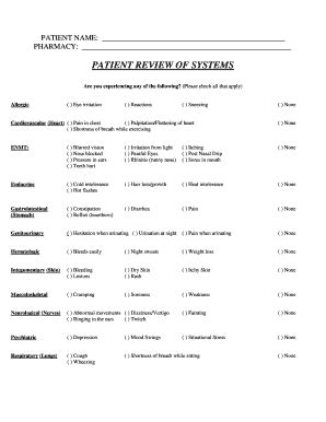 Review Of Systems - Fill Online, Printable, Fillable, Blank | pdfFiller