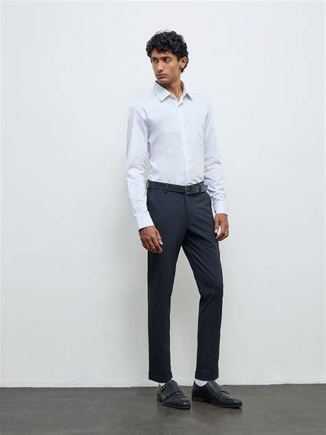 Buy WES Formals Charcoal Textured Carrot Fit Mid-Rise Trousers from ...