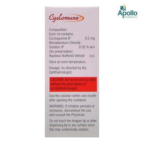 Cyclomune 0.5% Eye Drop 3 ml | Uses, Side Effects, Price | Apollo Pharmacy