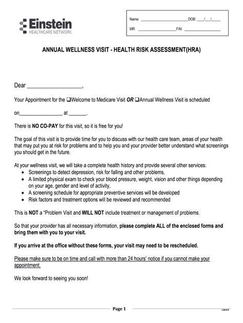 Fillable Online ANNUAL WELLNESS VISIT - HEALTH RISK ASSESSMENT(HRA) Fax ...