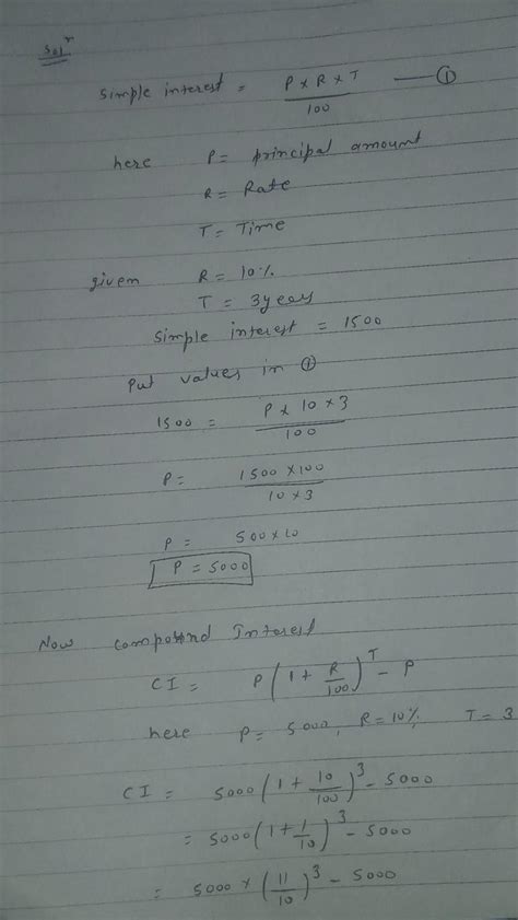If the simple interest on a sum of money at 10% per annum for 3 years ...