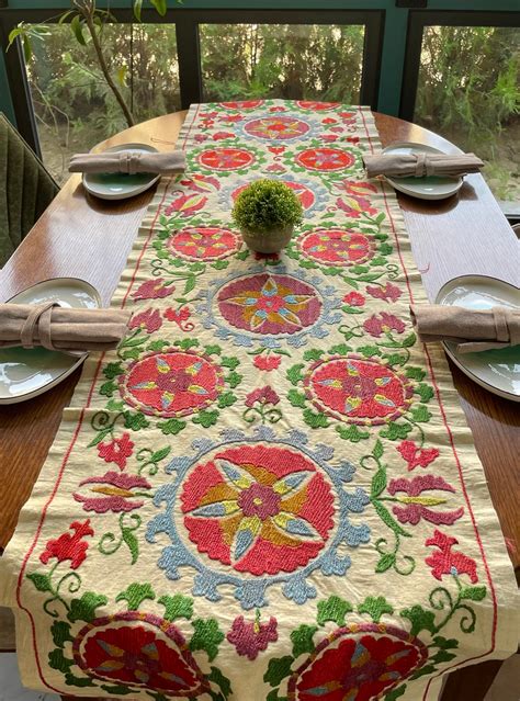 Table Runner Suzani Farmhouse Decor Dining Table Runner Suzani Throw ...