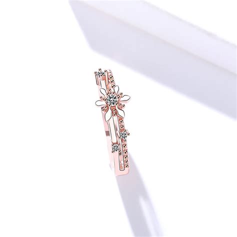 Rose Gold Dainty Floral Zircon Adjustable Silver Ring | MYSTICFLAVIA ...