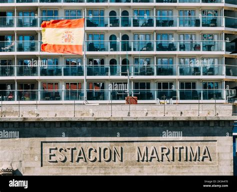 Vigo, Spain - September 25, 2022: View of sign to maritime station with ...