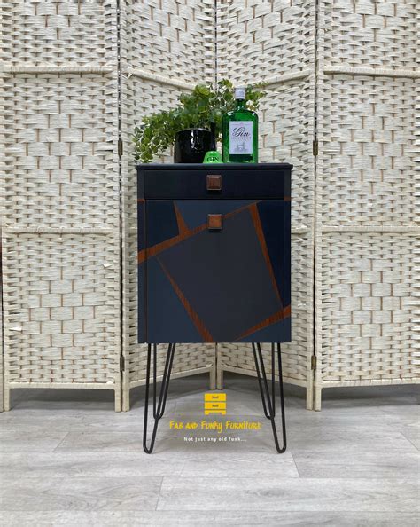 SOLD! Small Harris Lebus drinks cabinet in teak, black, blue and grey ...