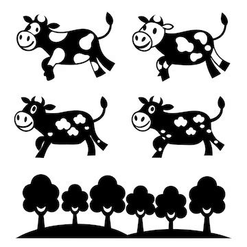 Cute cartoon cows and trees | Premium Vector