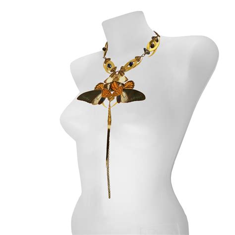 Large Gold Butterfly and Blue Pearls Necklace | Harem Royal