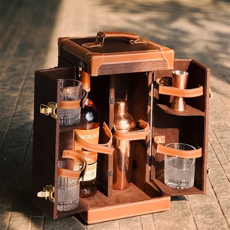 Portable leather home bar cabinet (Brown) | Bar Box