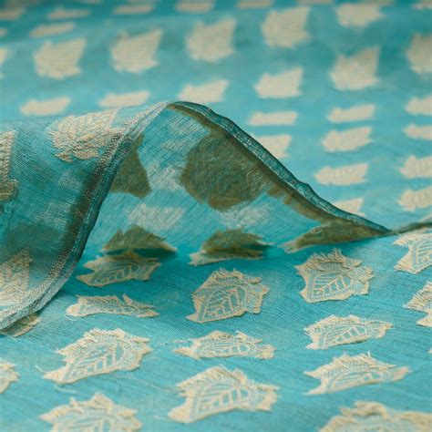 Buy (Pre-Cut 2.95 Mtr)Sky Blue All Over Pattern Jacquard Chanderi ...