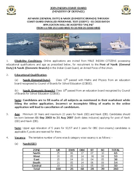 Coast Guard Cgept 02 2025 Detailed Notification Sarkari Result Com ...